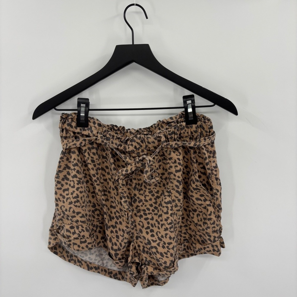 Aerie Paperbag Shorts Womens Medium Brown Leopard Print High Rise Tie Waist Boho